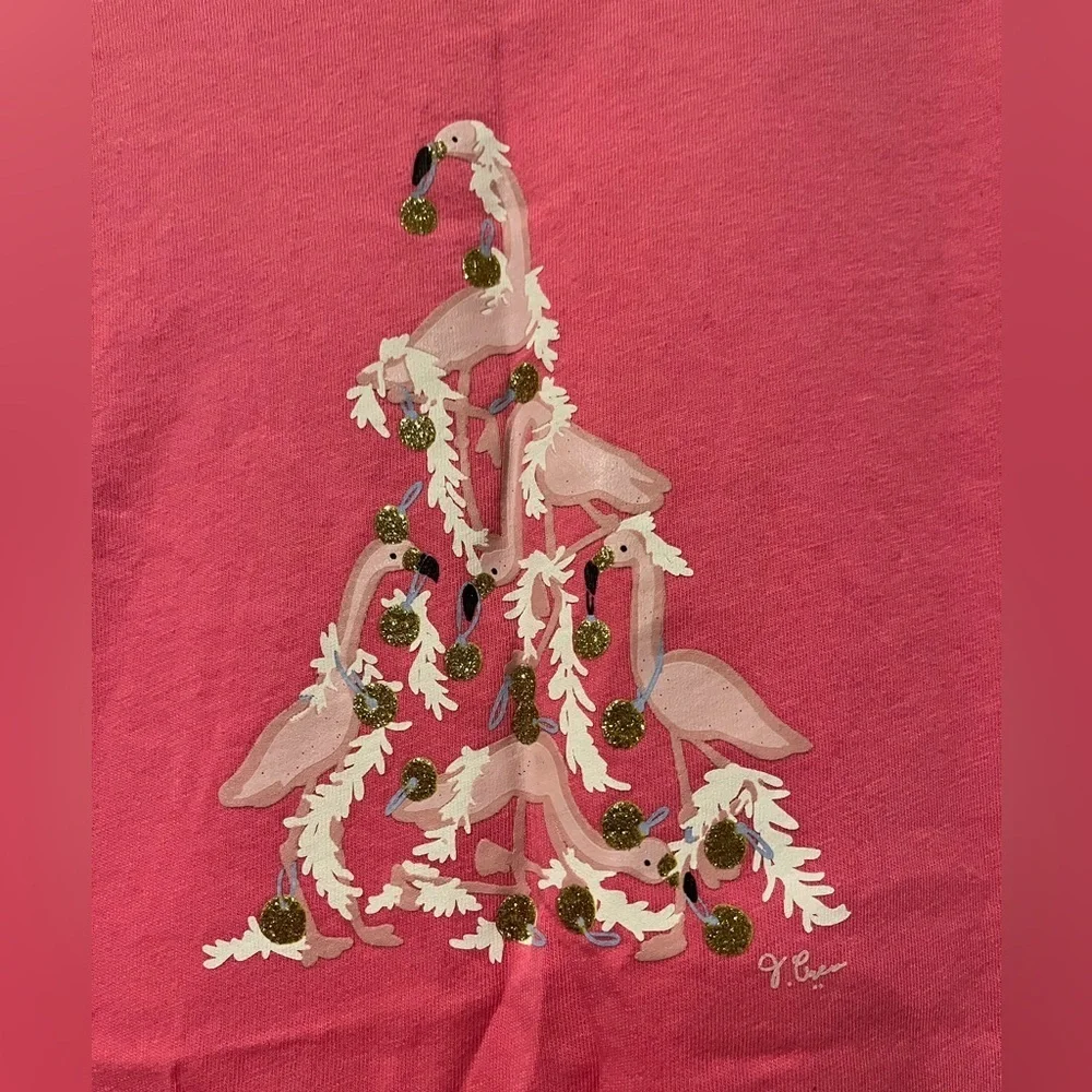 J Crew Crewcuts flamingo Xmas tree long sleeve t-shirt, size L (10-11)